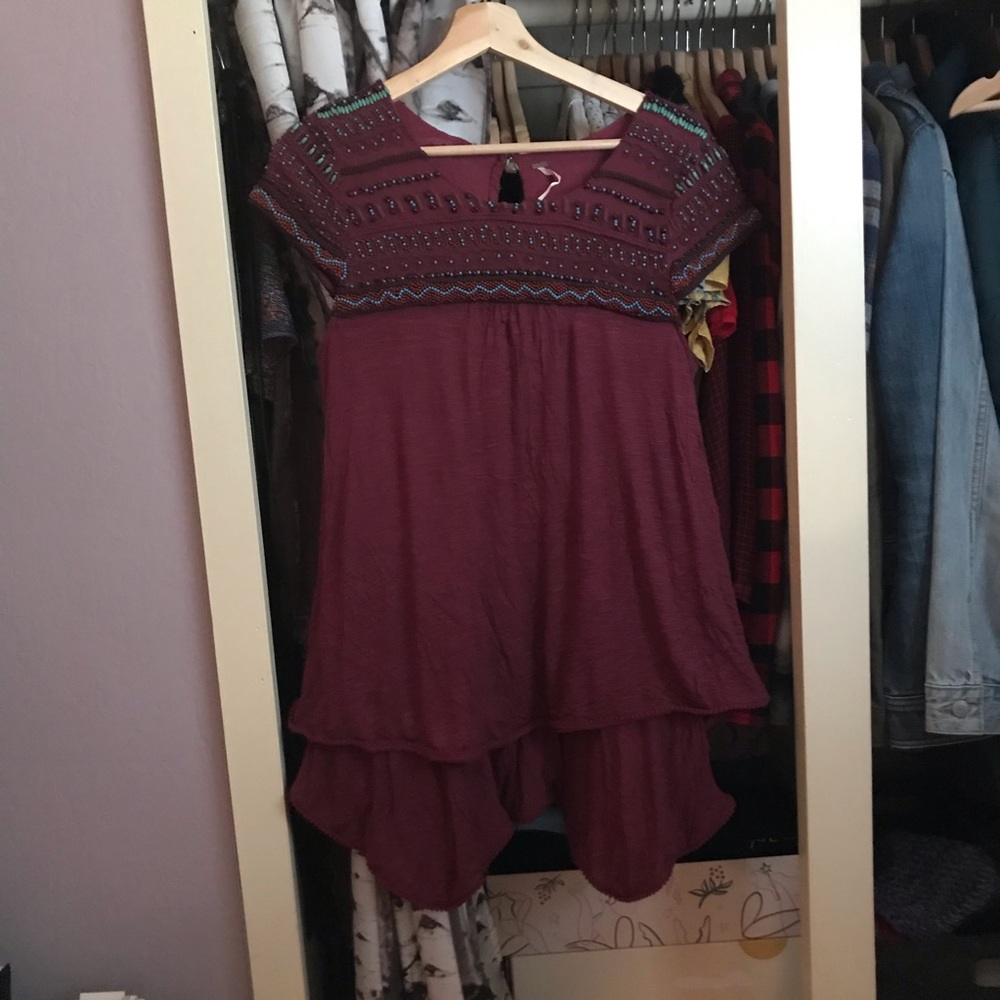 Free People Burgundy Beaded Tunic